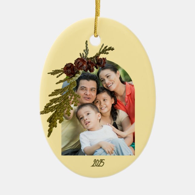 Butter Yellow Fern Photo  Ceramic Tree Decoration (Front)