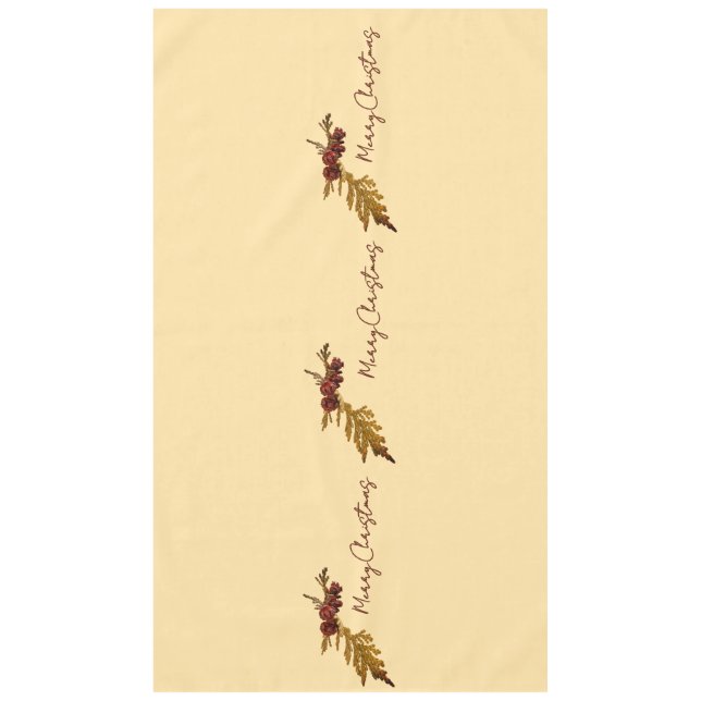 Butter Yellow Fern & Pine cone Merry Christmas Tablecloth (Front)
