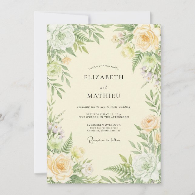 Butter Yellow Fern Wedding Invitation (Front)