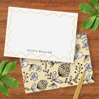 Butter Yellow Floral Wavy Border Personalised Card
