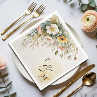 Butter Yellow Floral Wedding Napkin