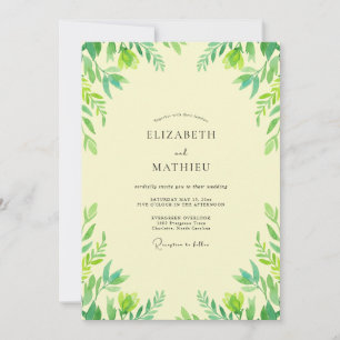 Butter Yellow Foliage Eucalyptus Wedding Invitation