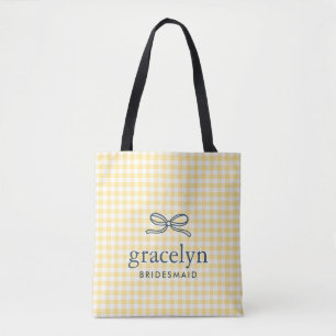 Butter Yellow Gingham Bow Monogram Tote Bag