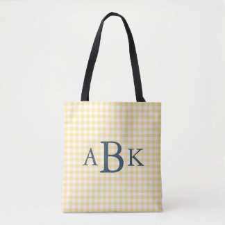 Butter Yellow Gingham Monogrammed Tote Bag
