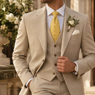 Butter Yellow Gold Acanthus Leaf Column Print Tie