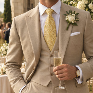 Butter Yellow Gold Baroque Damask Elegant Tie