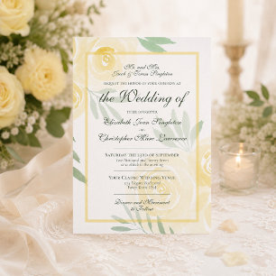 Butter Yellow & Gold Boho Roses Formal Wedding Invitation
