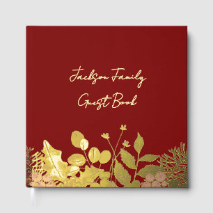 Butter Yellow, Gold & Deep Red Floral Christmas Guest Book