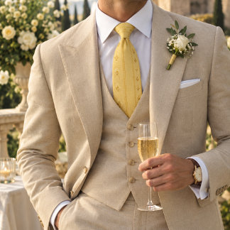 Butter Yellow Gold Herringbone Fleur Stripe Tie