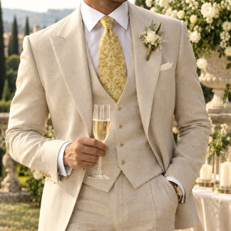 Butter Yellow Gold Tulip Floral Trellis Vine Tie