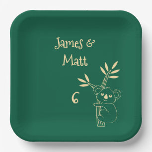 Butter Yellow & Green Australian Animals Birthday Paper Plate