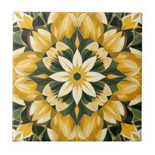 Butter Yellow, Green Floral Tile