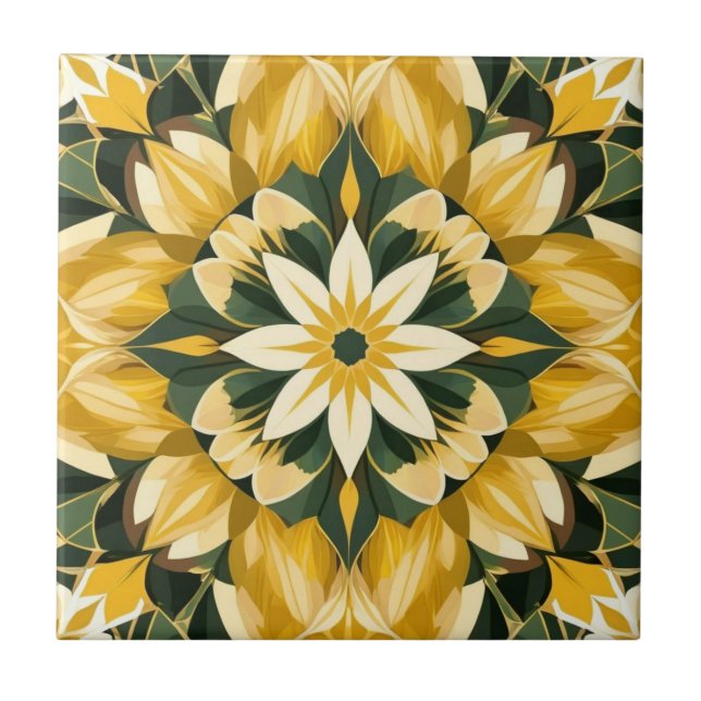 Butter Yellow, Green Floral Tile (Front)