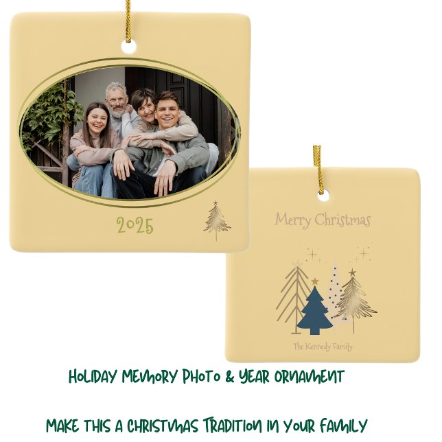 Butter Yellow Green Pink & Gold Christmas Trees  Ceramic Ornament (Creator Uploaded)