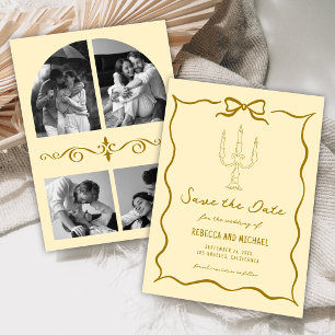Butter Yellow Hand Drawn Bow Photo Wedding Save The Date