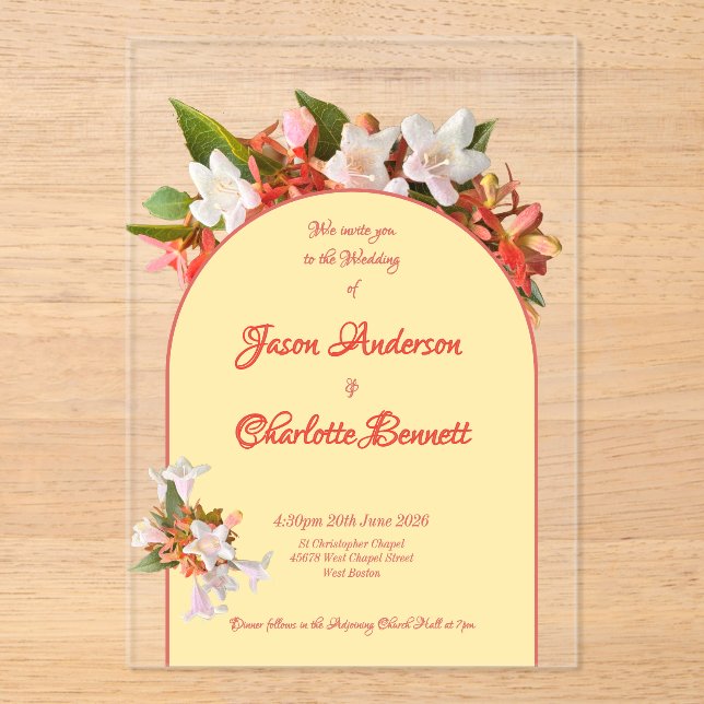 Butter Yellow & Honeysuckle Photo Wedding Acrylic Invitations (Front)