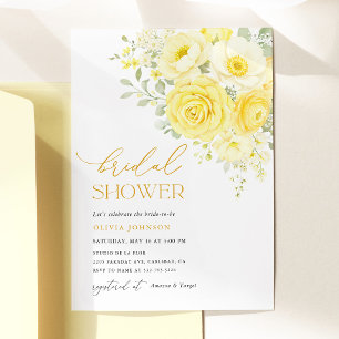 Butter Yellow Ivory Floral Bridal Shower Invitation