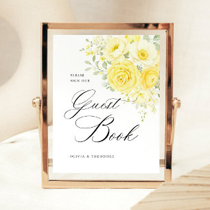 Butter Yellow Ivory Floral Guest Book Wedding Pedestal Sign