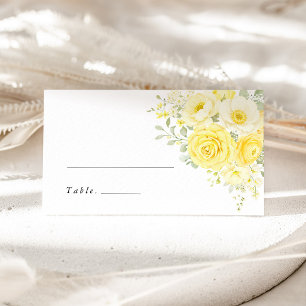 Butter Yellow Ivory Floral Wedding Name Place Card