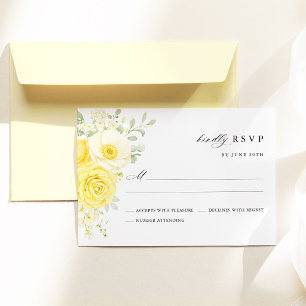 Butter Yellow Ivory Floral Wedding RSVP Card