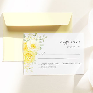 Butter Yellow Ivory Floral Wedding RSVP Card