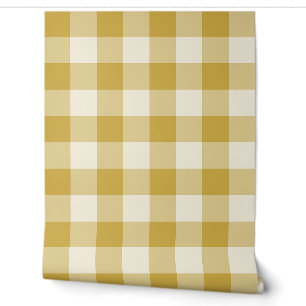Butter Yellow Large Gingham Check Plaid Wallpaper