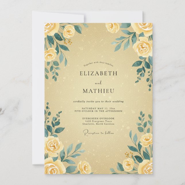 Butter Yellow Leaf Wedding Invitation (Front)