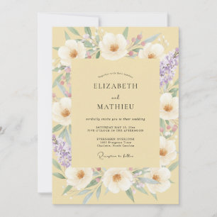 Butter Yellow Lilac Peony Wedding Invitation