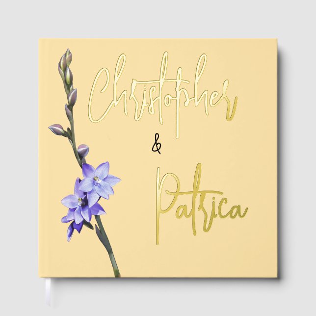 Butter Yellow & Lilac SunOrchid Photo Wedding Guest Book (Front)