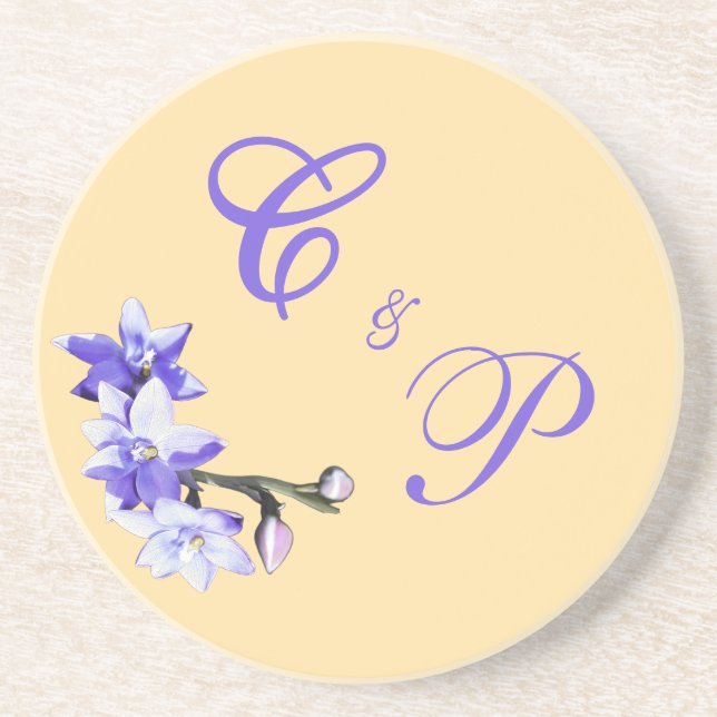 Butter Yellow & Lilac SunOrchid Wedding Coaster (Front)
