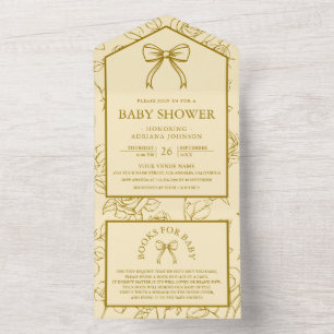 Butter Yellow Line Art Coquette Bow Baby Shower All In One Invitation