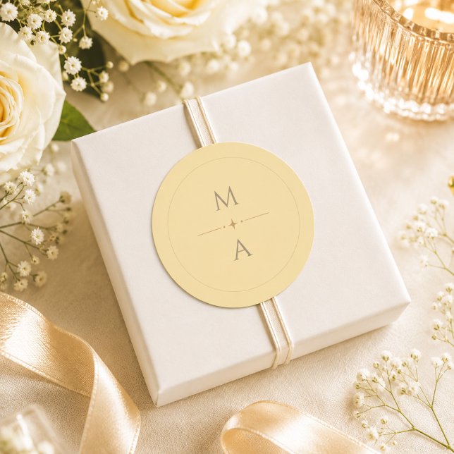 Butter Yellow Minimalist Wedding Favour Classic Round Sticker (Creator Uploaded)