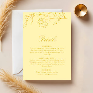 Butter Yellow Modern Floral Wedding Details Enclosure Card