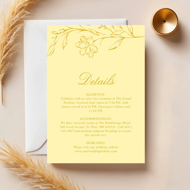 Butter Yellow Modern Floral Wedding Details Enclosure Card (Creator Uploaded)