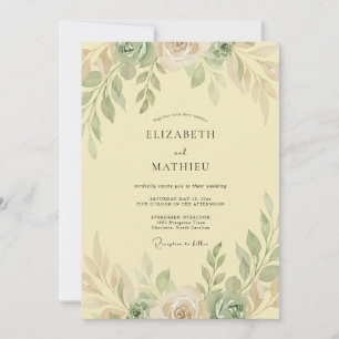 Butter Yellow Olive Leaf Wedding Invitation