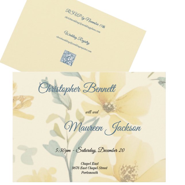 Butter Yellow Pale Blue Floral Watercolor Enclosure Card (Creator Uploaded)