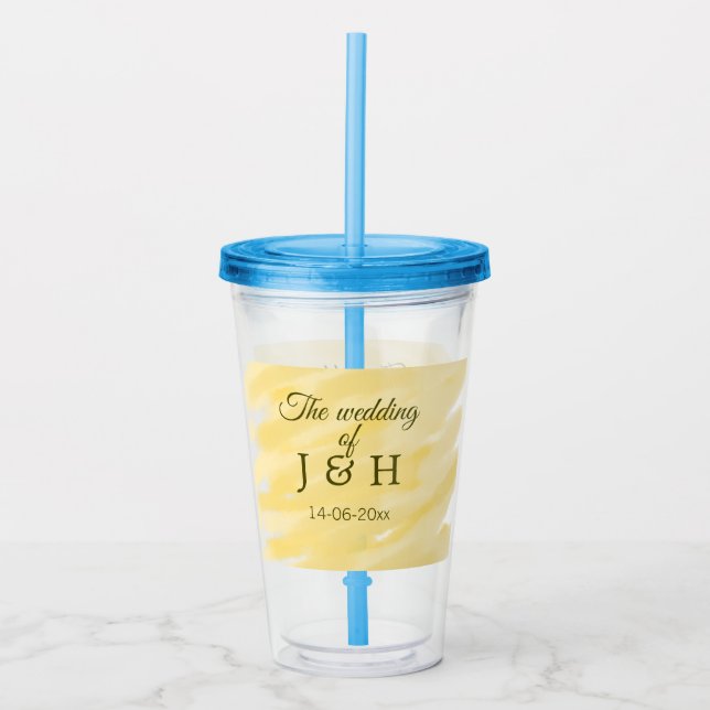 Butter yellow pastel the wedding of couple name le acrylic tumbler (Front)