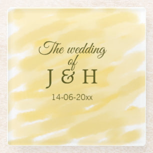 Butter yellow pastel the wedding of couple name le glass coaster