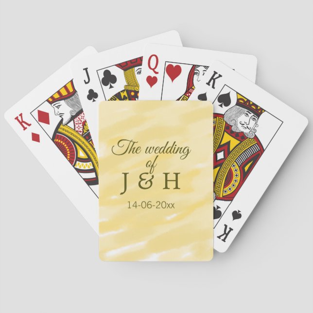 Butter yellow pastel the wedding of couple name le playing cards (Back)