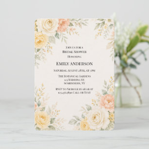 Butter Yellow Peach & Ivory Floral Bridal Shower  Invitation