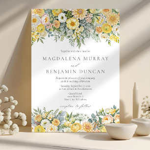 Butter Yellow Peach Sage Green Floral Wedding Invitation
