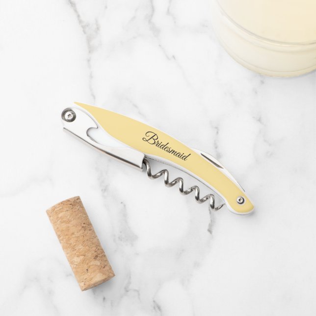 Butter Yellow Personalised Wedding Bridesmaid Corkscrew (Front)