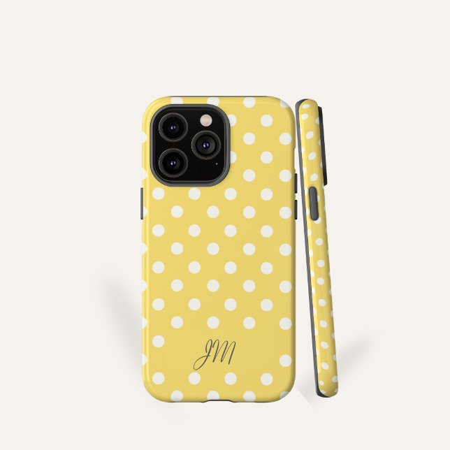 Butter Yellow Polka Dot Personalised Initials Case-Mate iPhone Case (Creator Uploaded)