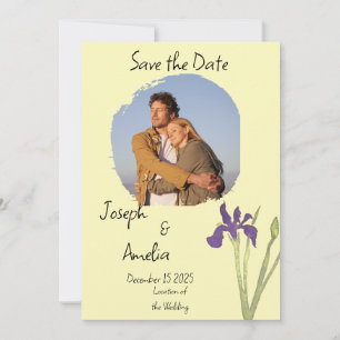 Butter Yellow Purple & Gold Photo Wedding Invitation