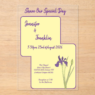 Butter Yellow & Purple Iris Watercolor Wedding Acrylic Invitations