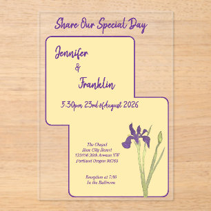 Butter Yellow & Purple Iris Watercolor Wedding Acrylic Invitations