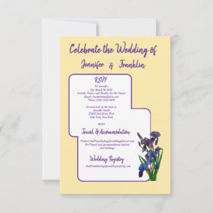 Butter Yellow & Purple Iris Watercolor Wedding RSVP Card