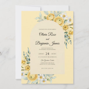 Butter Yellow Ranunculus Dusty Eucalyptus Wedding Invitation