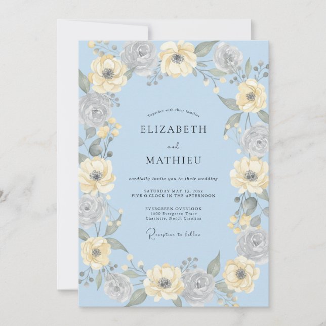 Butter Yellow Ranunculus Eucalyptus Wedding Invitation (Front)