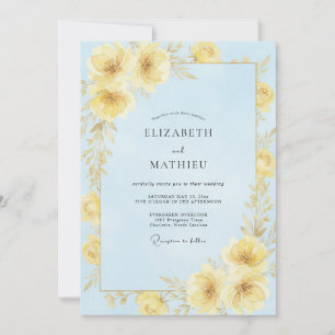 Butter Yellow Ranunculus Sage Wedding Invitation